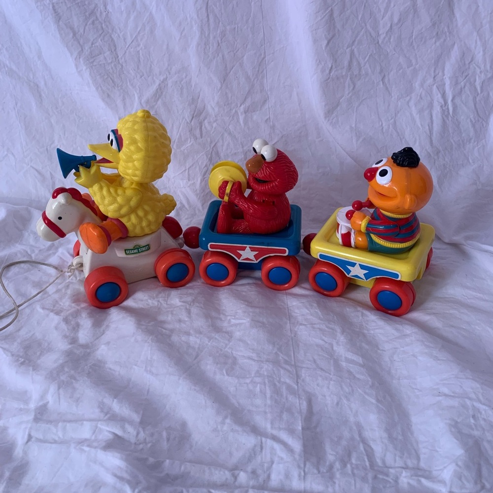 vintage Tyco Sesame Street pull toy 3 cars baby Big Bird Elmo Ernie